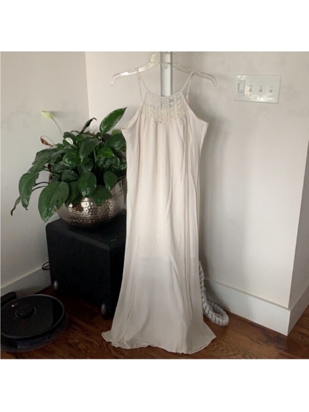 Women’s Boho Crochet Gauze Maxi/Long dress Sz S White ivory lined